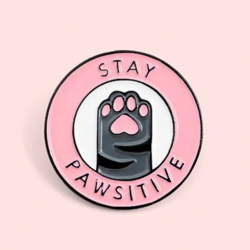 vintage Pink & Gray Enamel Lapel Pin Brooch NWT 🐈‍⬛